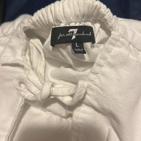 7 For All Mankind White Puff Sleeve Babydoll Mini Tie Back Dress Large - Picture 8 of 10